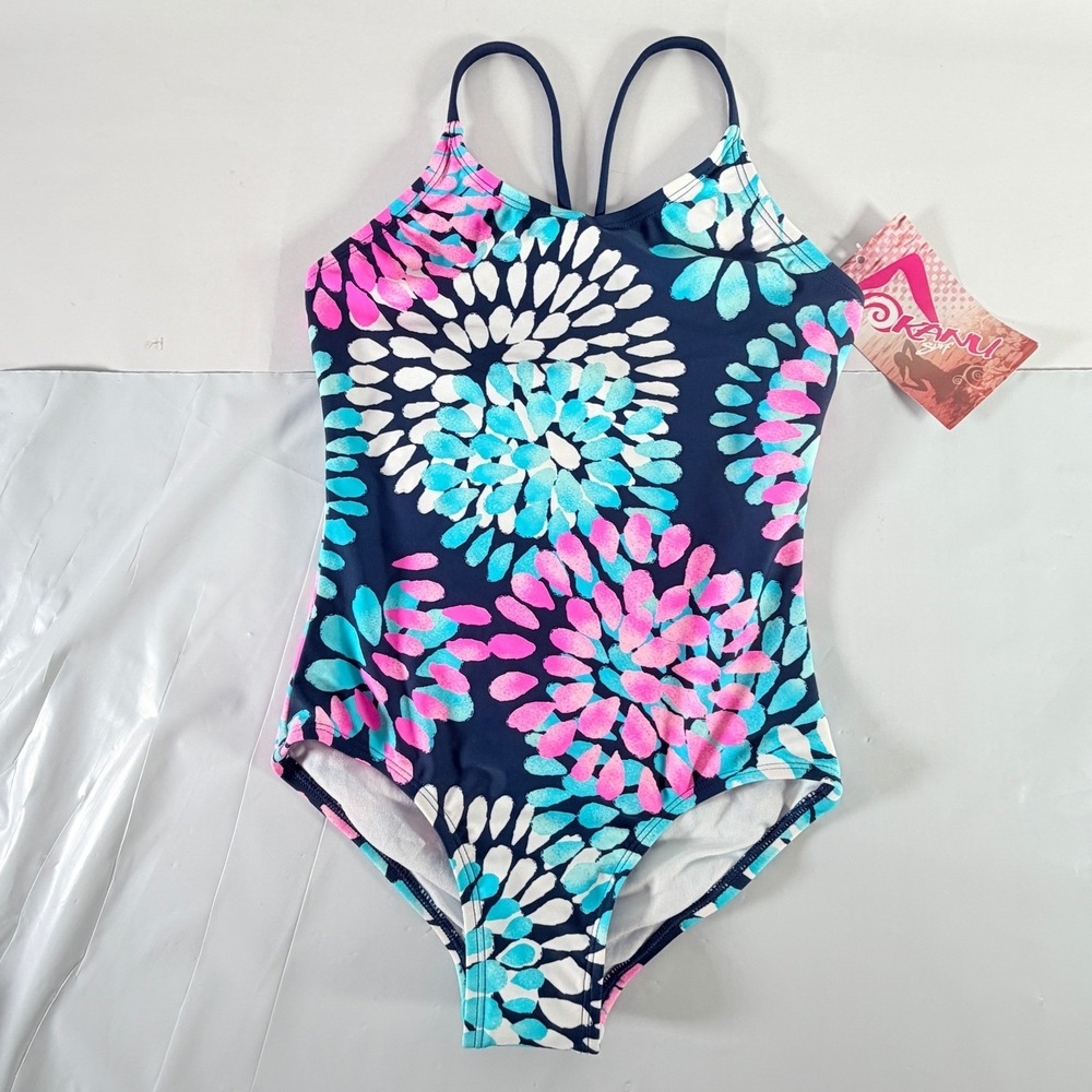 Kanu Surf Girls Size 8 Daisy One Piece Swimsuit Navy Floral New With Tags